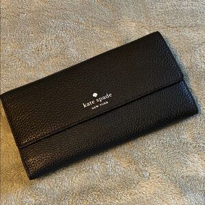 kate spade Black Pebbled Leather Wallet with Logo